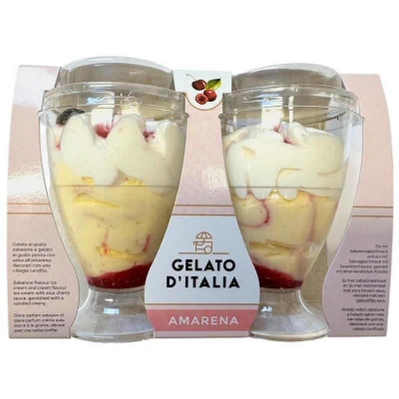 Мороженое Итальянское джелато Д`Италия со вкусом вишни в плас.стак. (2*90г)/350мл 0,1% 