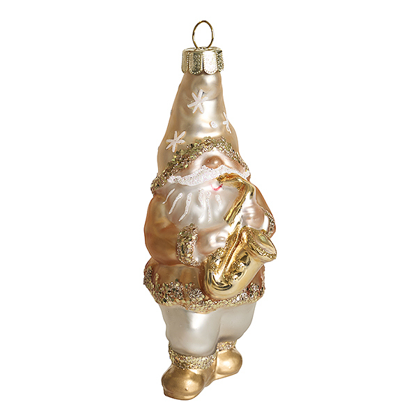 Украшение Гном-саксофонист шампань (стекло) 4,5х4х11,5 см GLT1287