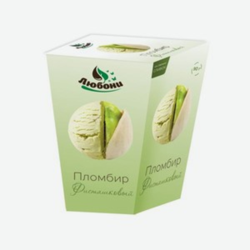 Мороженое Пломбир фисташковый в вафельном стаканчике 90г Любони