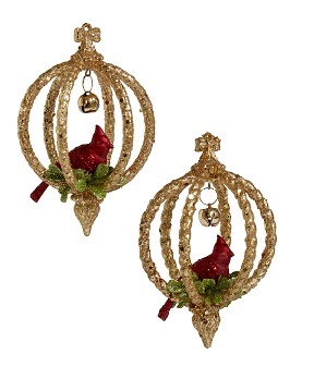 Украшение Подвеска золотая с красным кардиналом, асс. из 2-х 8х8х12,5см AB2124GR