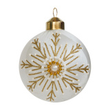 Украшение Шар белый с золотыми снежинками (стекло) 8 см GLB219