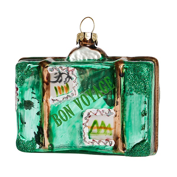 Украшение Чемодан бирюзовый (стекло) 7,5х3х6,5 см YQL1515