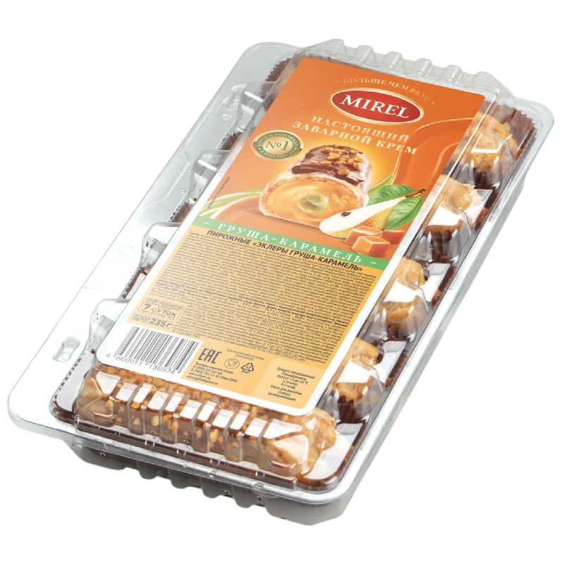Пирожные Эклеры груша-карамель 235г Мирэль