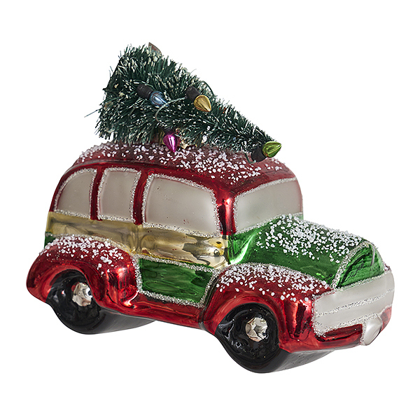 Украшение Автомобиль Austin с елочкой (стекло) 11,5х6,5 см  YQL1390