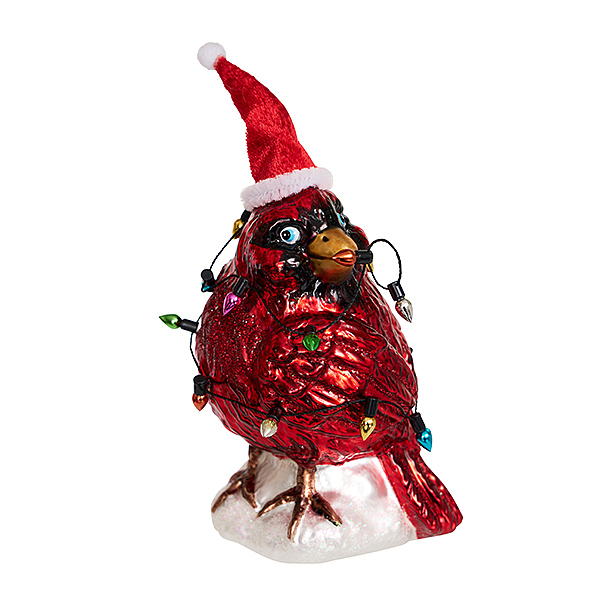 Украшение Птица Кардинал с разноцветными лампочками (стекло) 7,5х6,5х12,5 см 243452