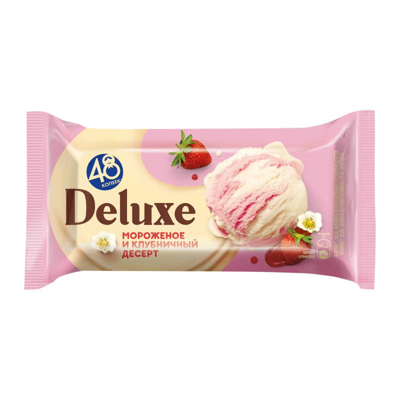 Мороженое 48 копеек Брикет Deluxe Клубничный Десерт 243г (400мл)