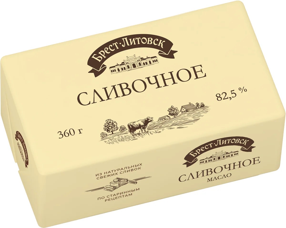 Масло Брест-Литовск несоленое Сливочное 82,5% 360г