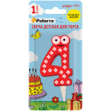 Свеча детская д/торта цифра 4 в упаковке Paterra 401-525