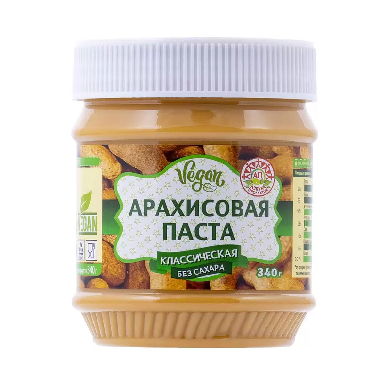 Паста арахисовая б/сахара Азбука продуктов классическая 340г  