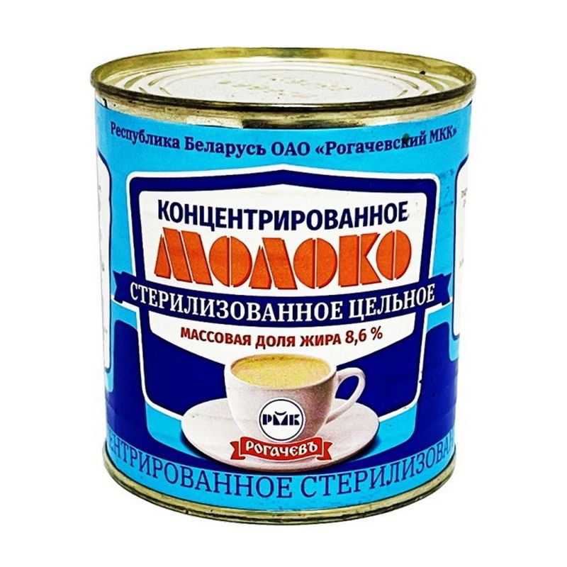 Молоко концентрированное стерил,цельное  8,6% 300г РогачевЪ ж/б  Молоко концентрированное стерил,цельное  8,6% 300г РогачевЪ ж/б