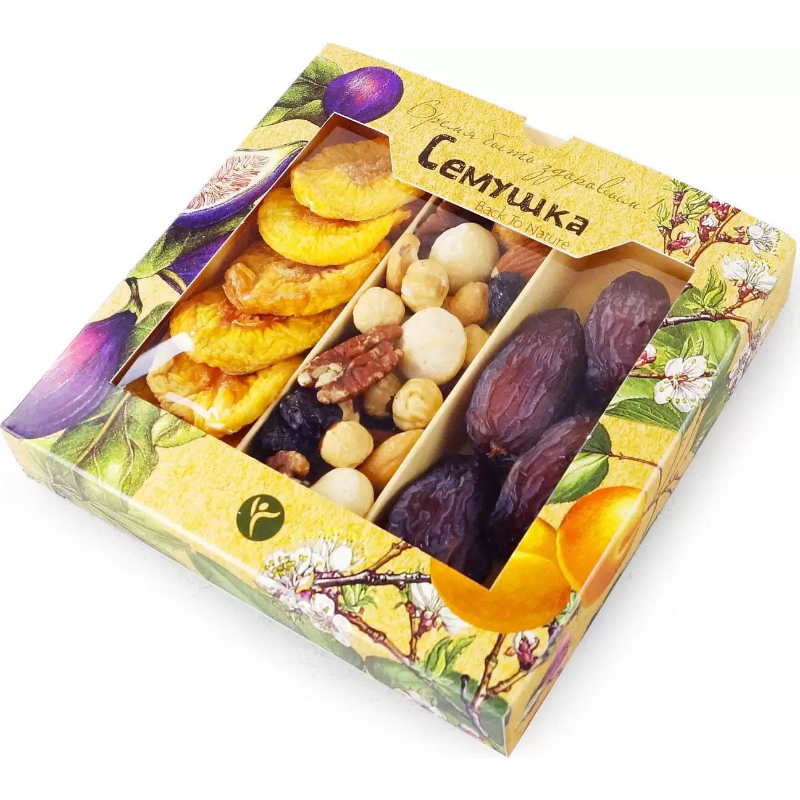 Набор орехов с Королевскими финиками и персик  Семушка 230г