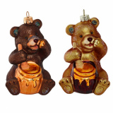 Украшение Медвежонок с бочонком меда, асс. из 2-х (стекло) 7х6,5х11 см GLT684