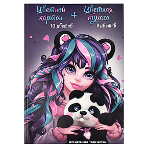 Картон цветной Девушка с пандой 26л 66760