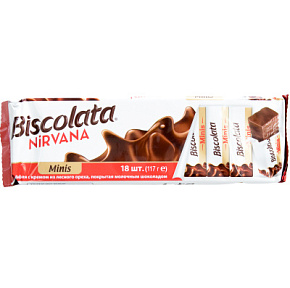 Вафли в мол, шоколаде с ореховым кремом 117г Biscolata Minis 