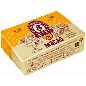 Масло сливочное сладкосливочное несолёное Александровская ферма 82,5% 150г Невские сыры