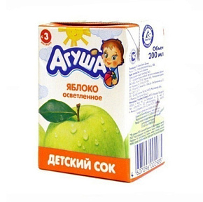 Сок Агуша 200г яблоко осветл с 4мес ДП 