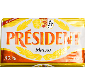 Масло Президент кислосливоч, несолен,82% 180г  