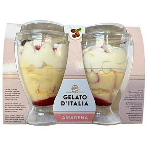 Мороженое Итальянское джелато Д`Италия со вкусом вишни в плас.стак. (2*90г)/350мл 0,1% 