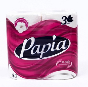 Туалетная бумага PAPIA белая 3слоя 4рулона  