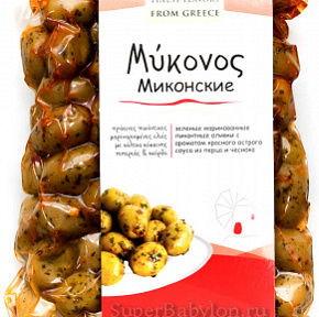 Оливки Джаст Грис  Миконские (перец/чеснок) OLYMP 500г 